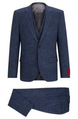 Hugo Slim-fit Three-piece Suit In Performance-stretch Jersey In Blue