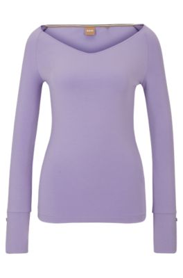 Hugo Boss Slim-fit Top With Metal Cuff Buttons In Purple