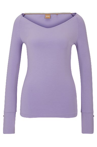Slim-fit top with metal cuff buttons, Purple