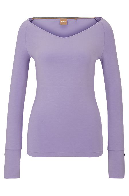 Slim-fit top with metal cuff buttons, Purple