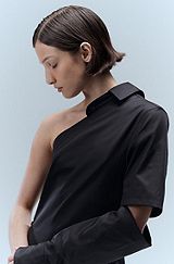 Robe-chemise asymétrique en coton facile à repasser, Noir