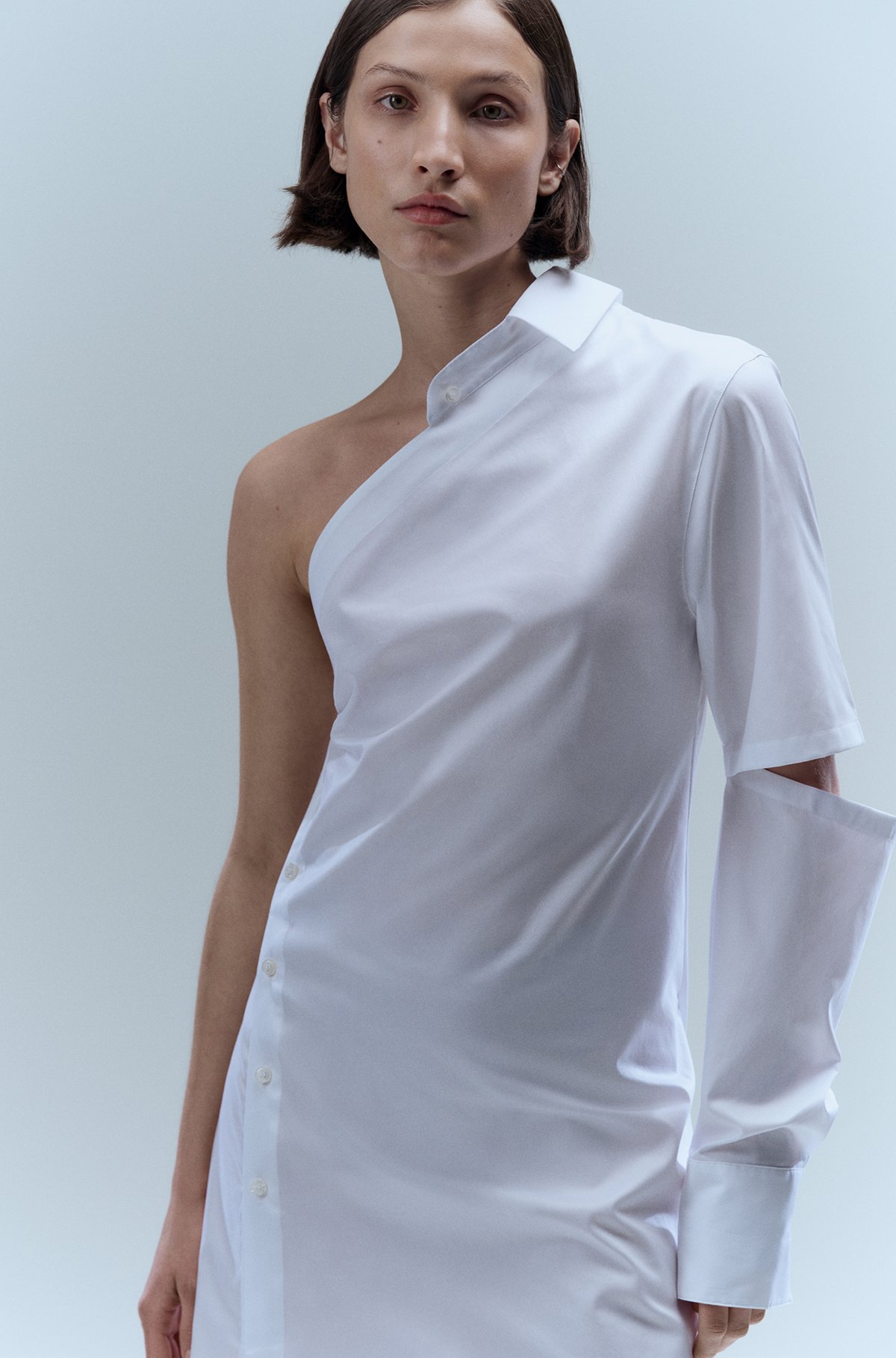 BOSS - One-shoulder shirt dress in cotton poplin