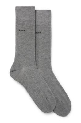 Hugo Boss Two-pack Of Regular-length Socks In Stretch Cotton In Gray