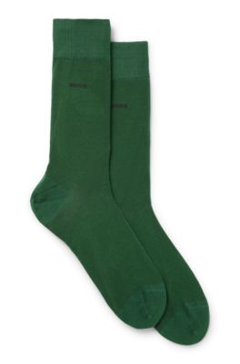 Hugo Boss Two-pack Of Regular-length Socks In Stretch Cotton In Light Green