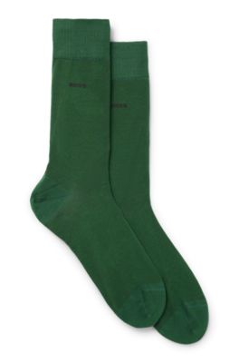 Hugo Boss Two-pack Of Regular-length Socks In Stretch Cotton In Green