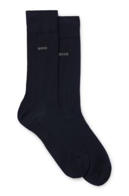 Hugo Boss Two-pack Of Regular-length Socks In Stretch Cotton In Dark Blue