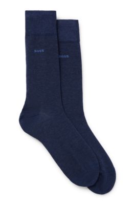 Hugo Boss Two-pack Of Regular-length Socks In Stretch Cotton In Light Blue