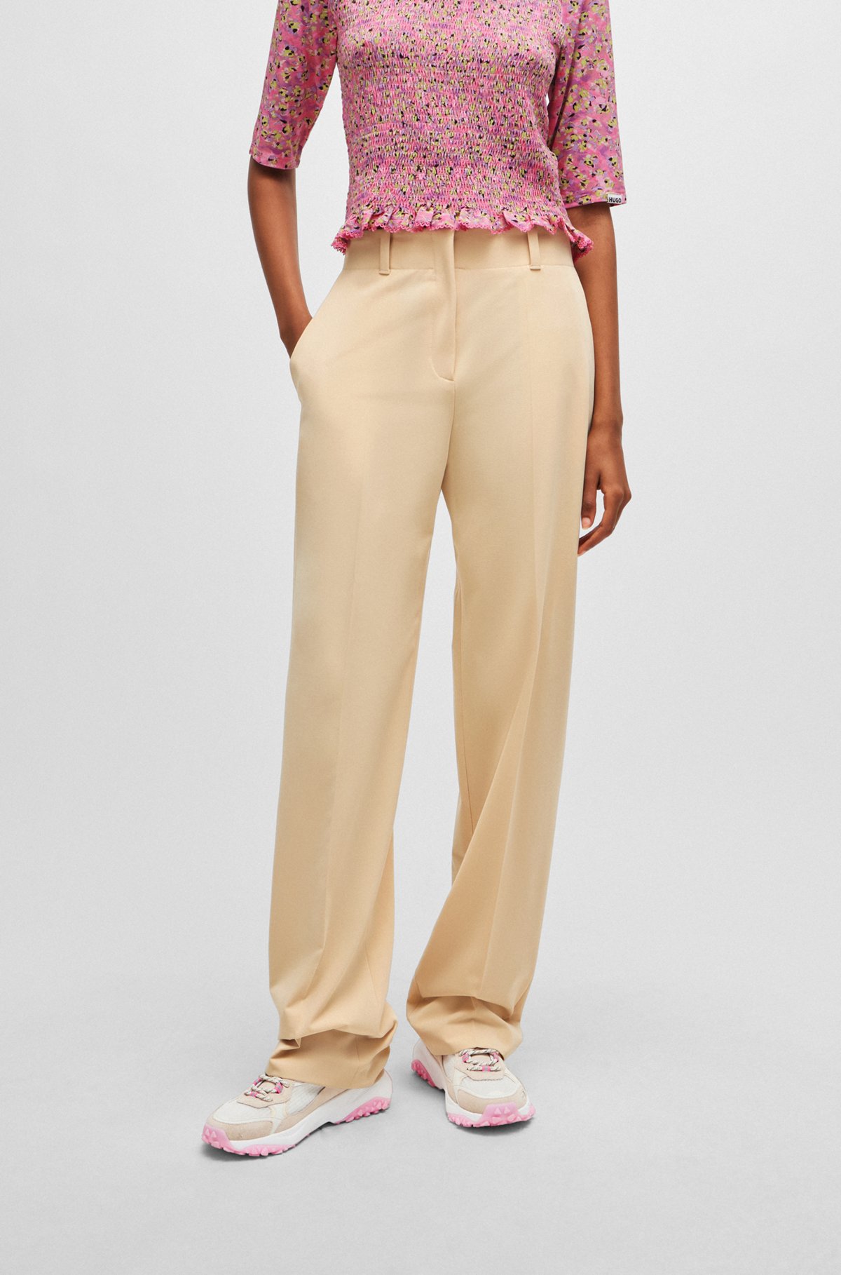 HUGO - Regular-fit trousers in stretch fabric with wide leg HUGO - Regular-fit trousers in stretch fabric with wide leg