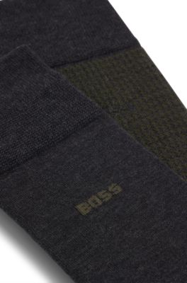 Lot de deux paires de chaussettes en coton m&eacute;lang&eacute;, Gris sombre