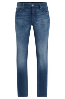 BOSS - Slim-fit jeans in blue Italian cashmere-touch denim