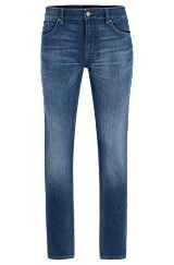 Slim-fit jeans in blue Italian cashmere-touch denim, Blue
