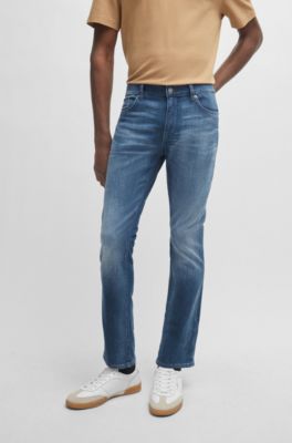 BOSS - Slim-fit jeans in blue Italian cashmere-touch denim