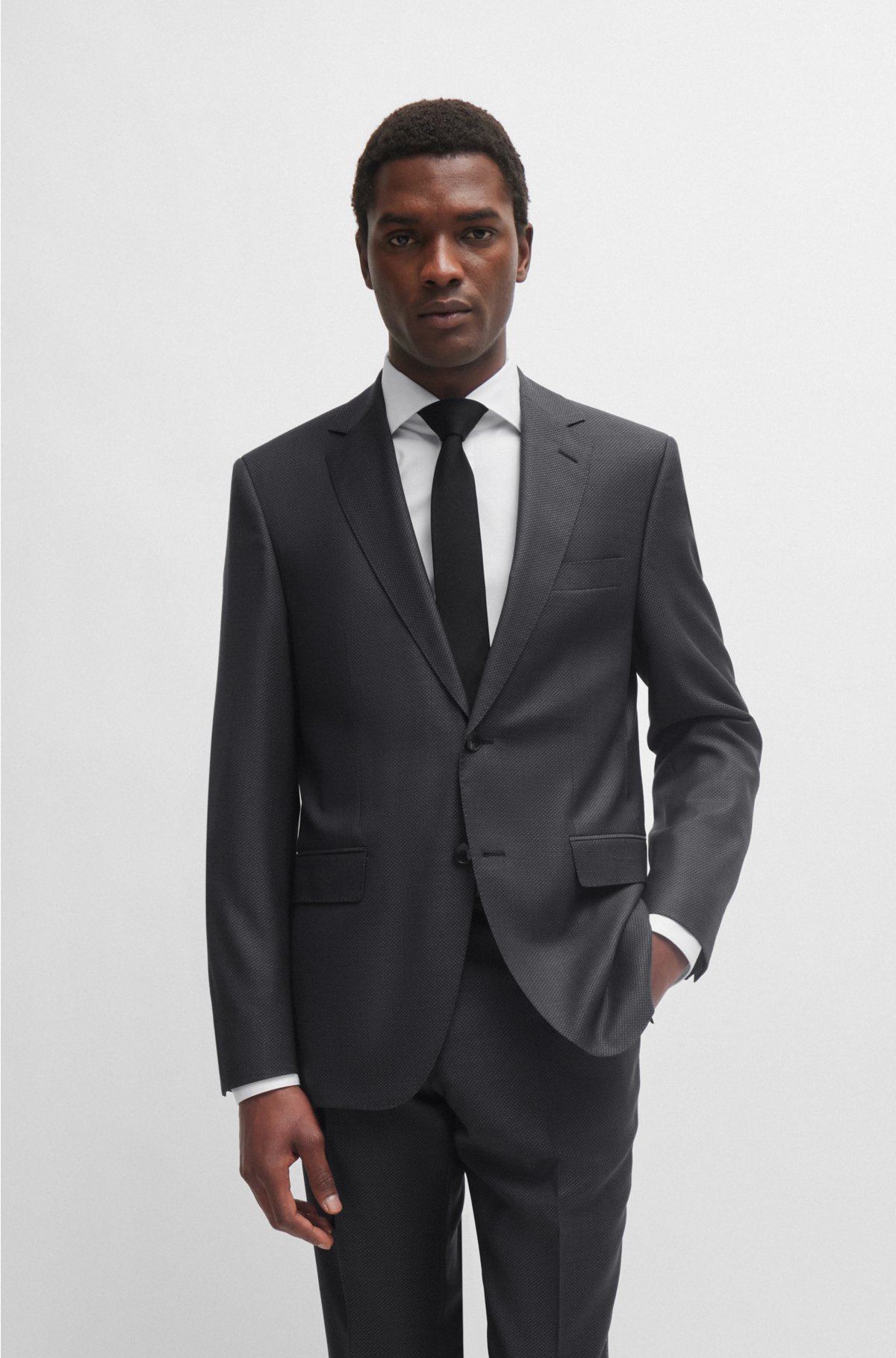 BOSS - Regular-fit suit in micro-patterned wool