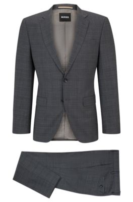 Shop Hugo Boss Slim-fit Suit In Checked Stretch Wool In Silver