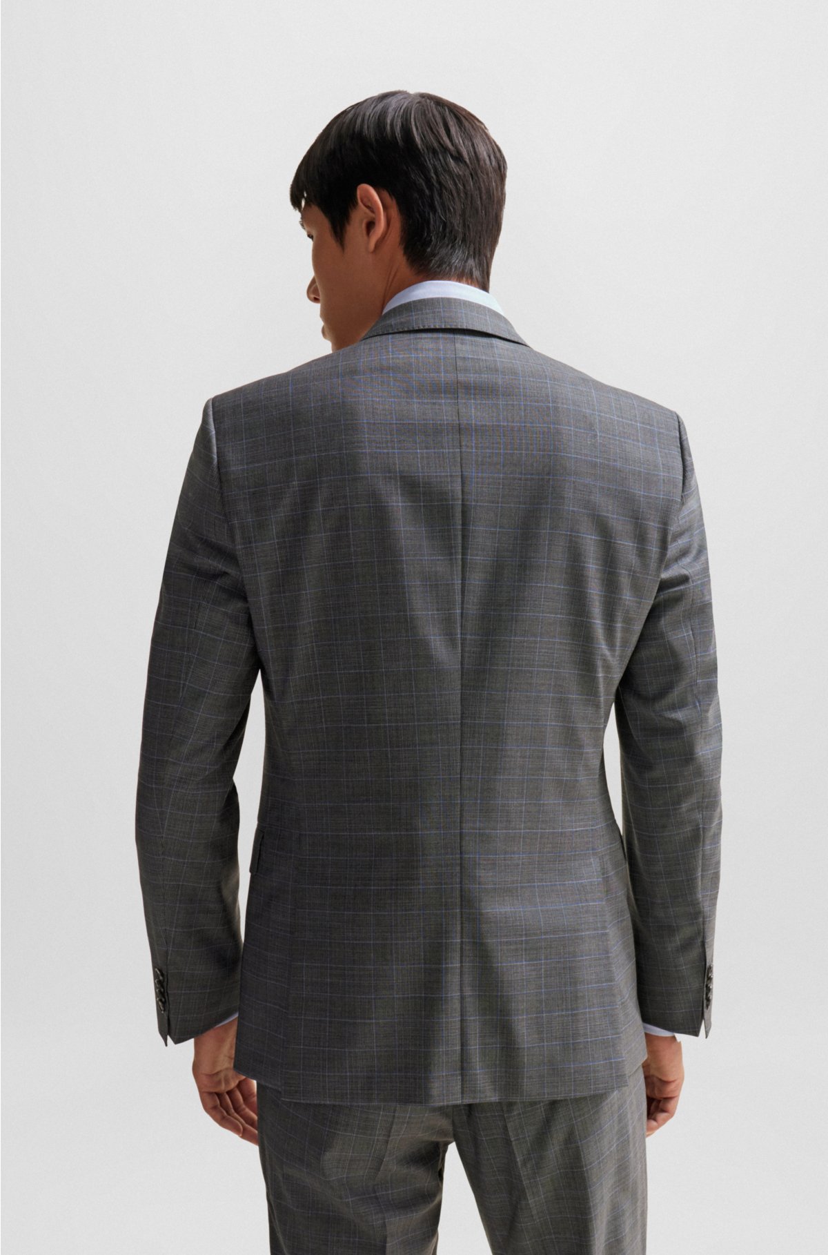 BOSS - Slim-fit suit in checked stretch wool