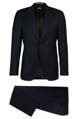 Shop Hugo Boss Slim-fit Suit In Micro-patterned Virgin Wool In Dark Blue