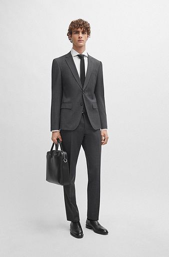 Slim-fit suit in micro-patterned stretch cloth, Light Grey