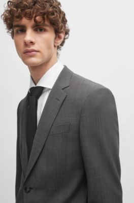 Traje slim fit de pa&ntilde;o el&aacute;stico con microestampado, Gris claro