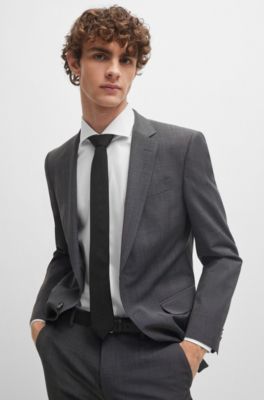 Traje slim fit de pa&ntilde;o el&aacute;stico con microestampado, Gris claro