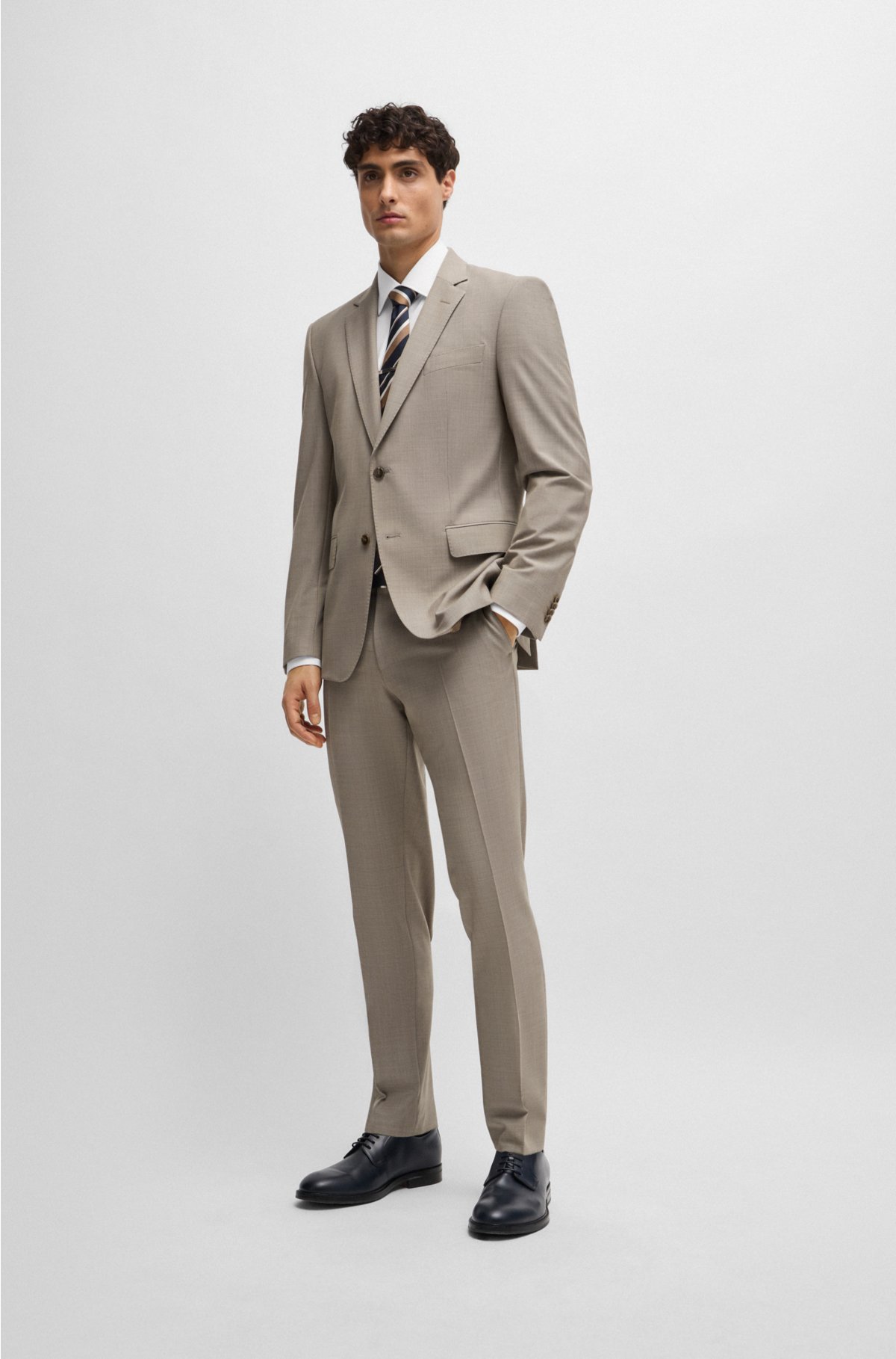 BOSS - Slim-fit suit in micro-patterned stretch cloth