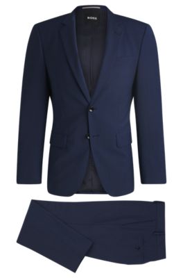 Traje slim fit de pa&ntilde;o el&aacute;stico con microestampado, Azul oscuro