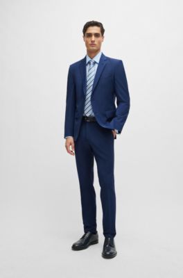 Traje slim fit de pa&ntilde;o el&aacute;stico con microestampado, Azul oscuro