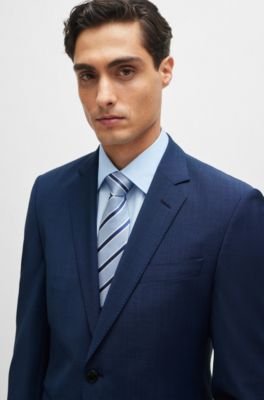 Traje slim fit de pa&ntilde;o el&aacute;stico con microestampado, Azul oscuro