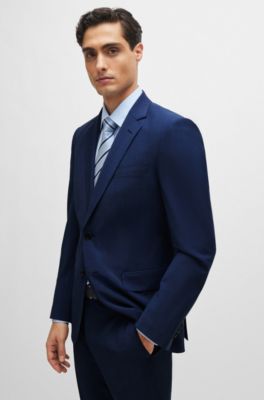 Traje slim fit de pa&ntilde;o el&aacute;stico con microestampado, Azul oscuro
