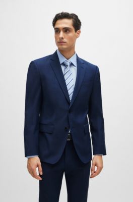 Traje slim fit de pa&ntilde;o el&aacute;stico con microestampado, Azul oscuro