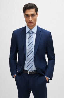 Traje slim fit de pa&ntilde;o el&aacute;stico con microestampado, Azul oscuro