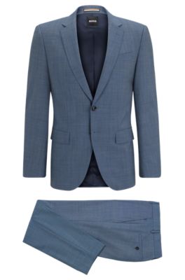 Shop Hugo Boss Slim-fit Suit In Micro-patterned Stretch Cloth In Blue