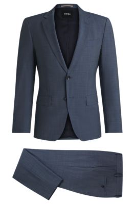 Traje slim fit de pa&ntilde;o el&aacute;stico con microestampado, Azul
