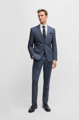 Traje slim fit de pa&ntilde;o el&aacute;stico con microestampado, Azul