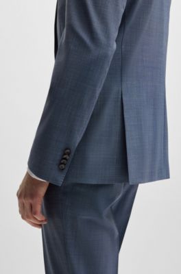 Traje slim fit de pa&ntilde;o el&aacute;stico con microestampado, Azul