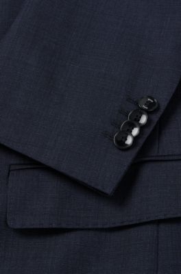 Traje con chaleco slim fit de lana el&aacute;stica con dibujo, Azul oscuro