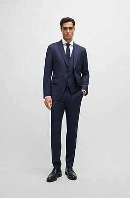 BOSS - Three-piece slim-fit suit in patterned stretch wool