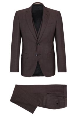 BOSS - Three-piece slim-fit suit in patterned stretch wool