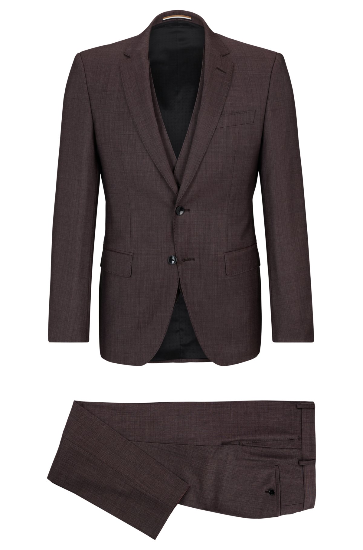 BOSS - Three-piece slim-fit suit in a wool blend