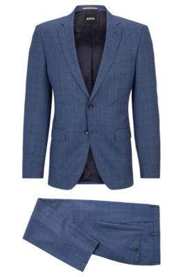 Hugo Boss Slim-fit Suit In Checked Virgin-wool Serge In Blue