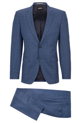 BOSS - Slim-fit suit in checked virgin-wool serge