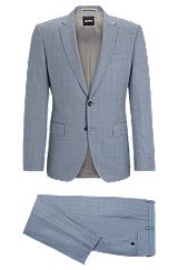 Slim-fit suit in checked virgin-wool serge, Light Blue