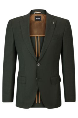Hugo Boss Slim-fit Jacket In Wool Twill In Dark Green
