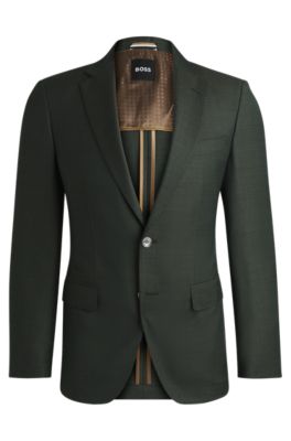 Hugo Boss Slim-fit Jacket In Wool Twill In Dark Green