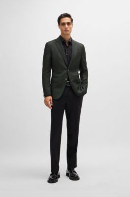 Chaqueta slim fit de sarga de lana virgen, Verde oscuro