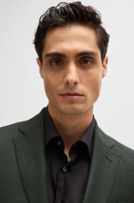 Chaqueta slim fit de sarga de lana virgen, Verde oscuro