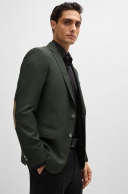 Chaqueta slim fit de sarga de lana virgen, Verde oscuro