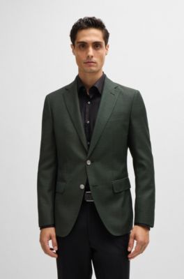 Chaqueta slim fit de sarga de lana virgen, Verde oscuro