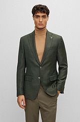 Slim-fit jacket in wool twill, Dark Green
