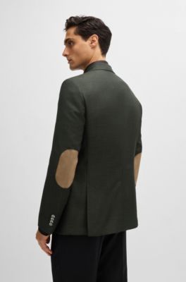 Chaqueta slim fit de sarga de lana virgen, Verde oscuro