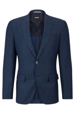 Hugo Boss Slim-fit Jacket In Wool Twill In Light Blue